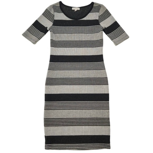 Socialite Ribbed Black and Gray Striped Midi Dress - Picture 1 of 8